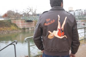 Your Guitar painted with an 40s pin-up girl on your flight jacket